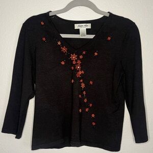 Judith Hart Petites Black Embroidered Top